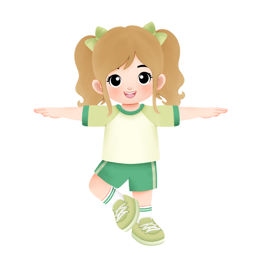 kid exercising activity watercolor illustration, relaxing pose png