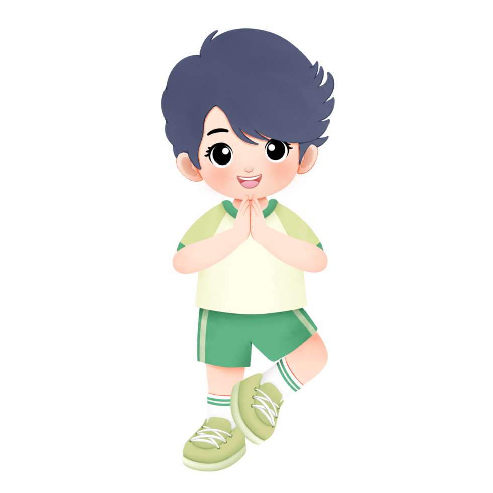 kid exercising activity watercolor illustration, boy zen pose png
