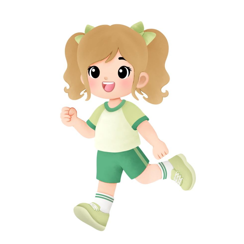 kid exercising activity watercolor illustration, girl running png
