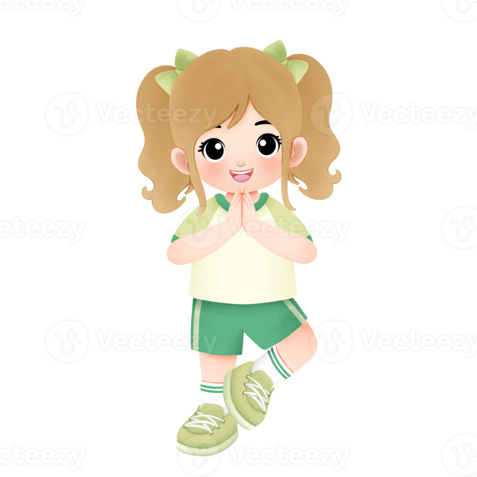 kid exercising activity watercolor illustration, girl workout png