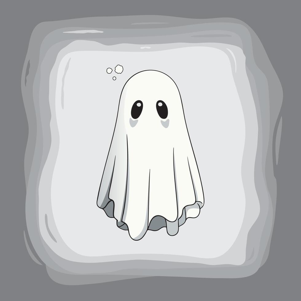 A cartoon ghost with a sad face on a gray background vector