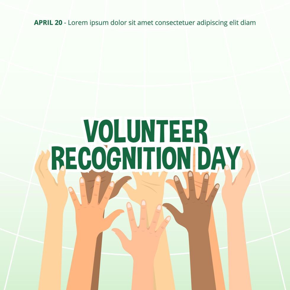 Volunteer Recognition Day design with raising hands vector