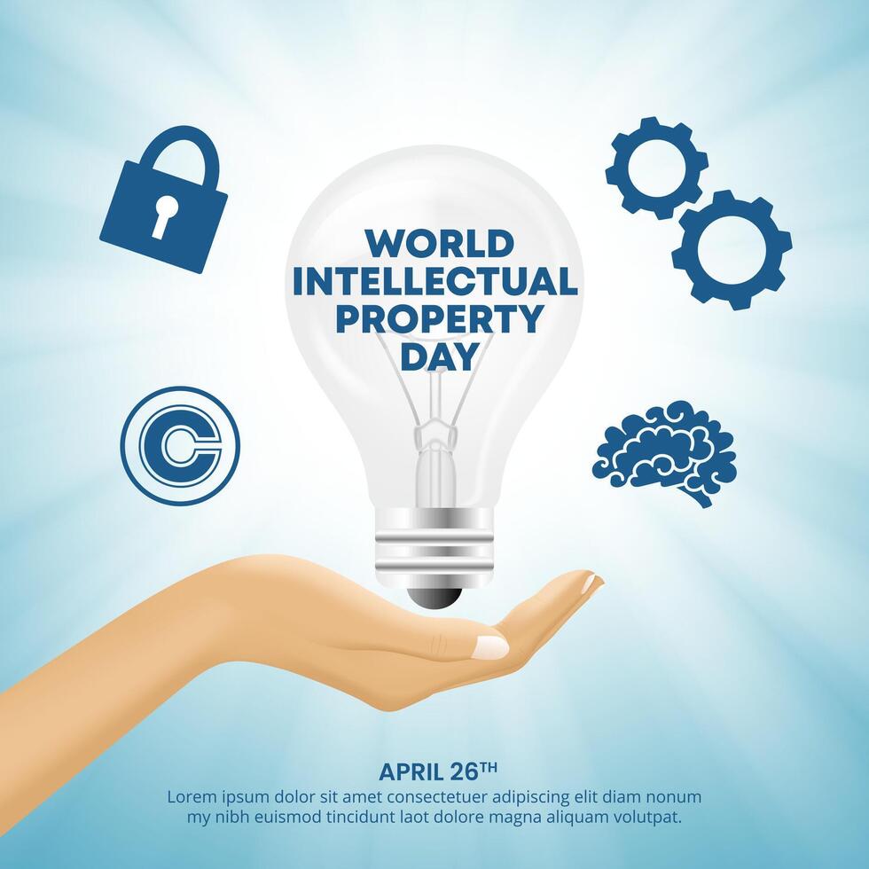 World Intellectual Property Day design with a hand holding a bulb lamp vector