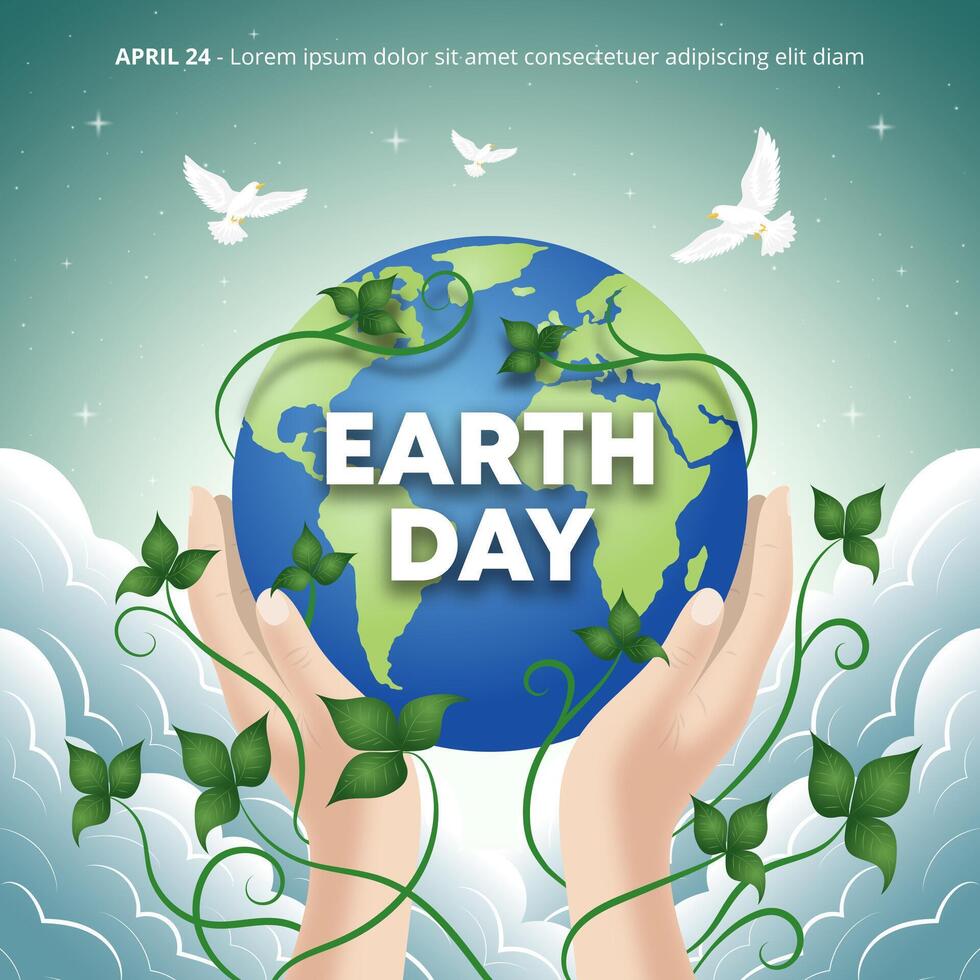 Earth Day design with hand holding earth and plant vector
