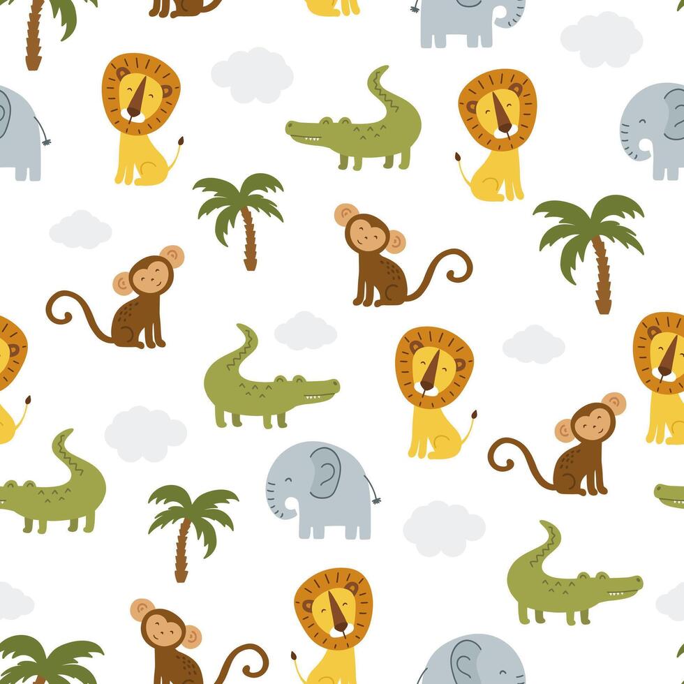 Seamless pattern with cute wild animal. African safari vector