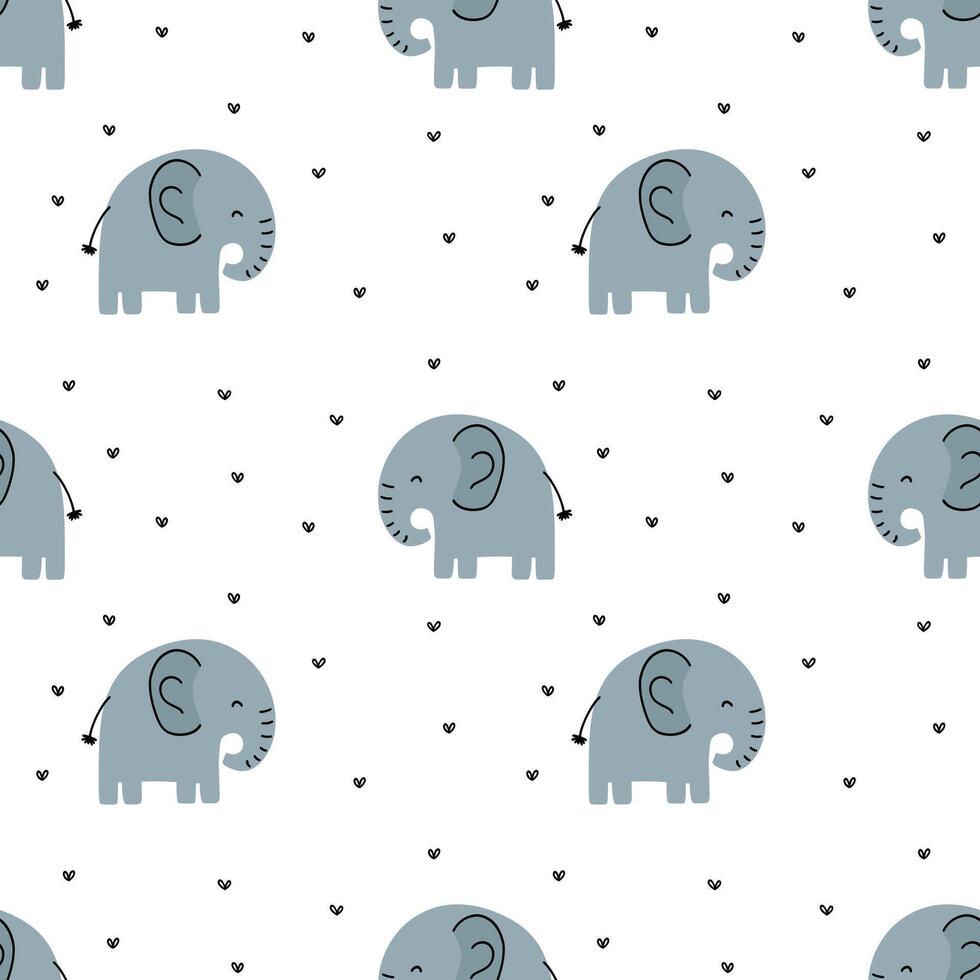 Seamless pattern with cute elephant on white background. illustration in flat style vector