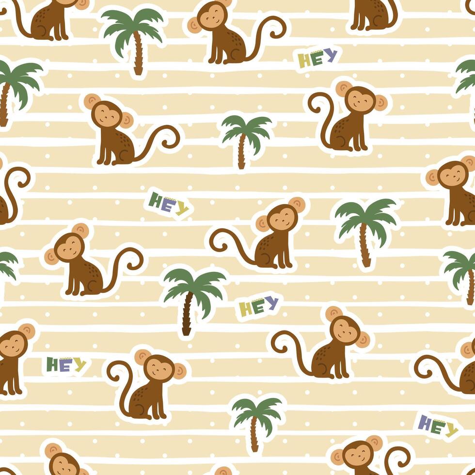 Seamless pattern with cute monkeys with palm tree vector