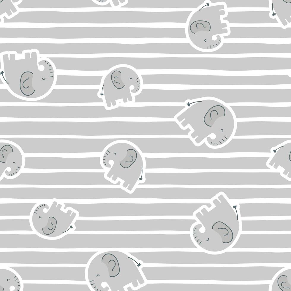 Seamless pattern cute elephant on striped background. Can be used for wrapping paper, fabric, textile, wrapping paper, fabric, textile. vector