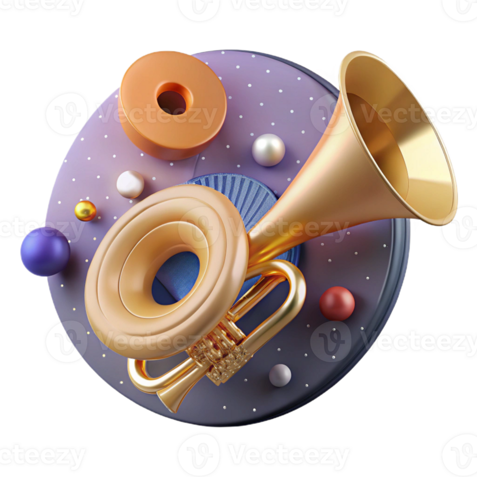 dramatic classic Trumpet and Vinyl Record Isolated exclusive png