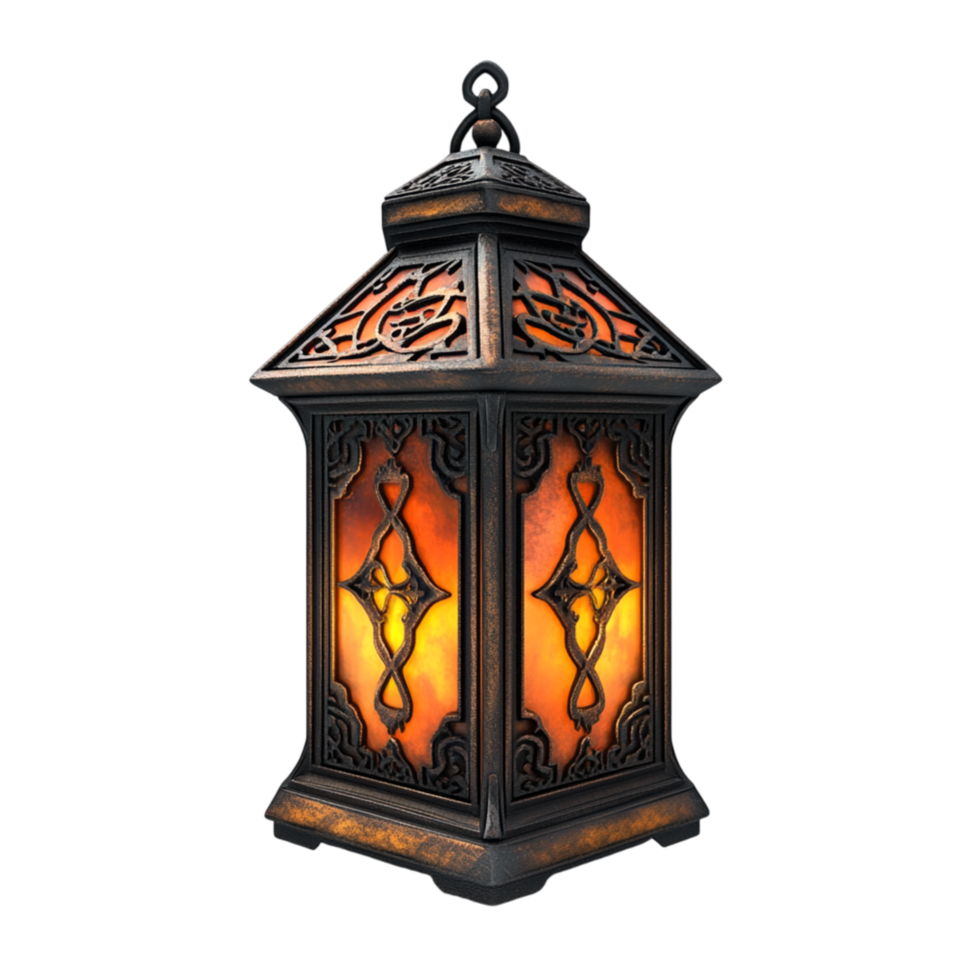 Rustic Black Iron Lantern with Glass Panels png