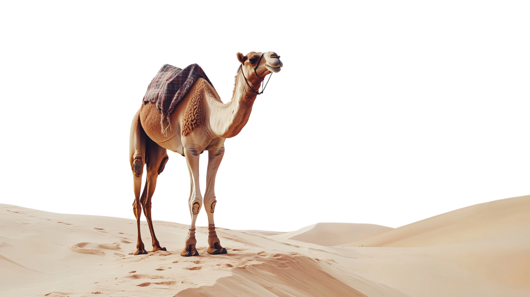 Camel walking on desert sands dunes isolated on transparent background png