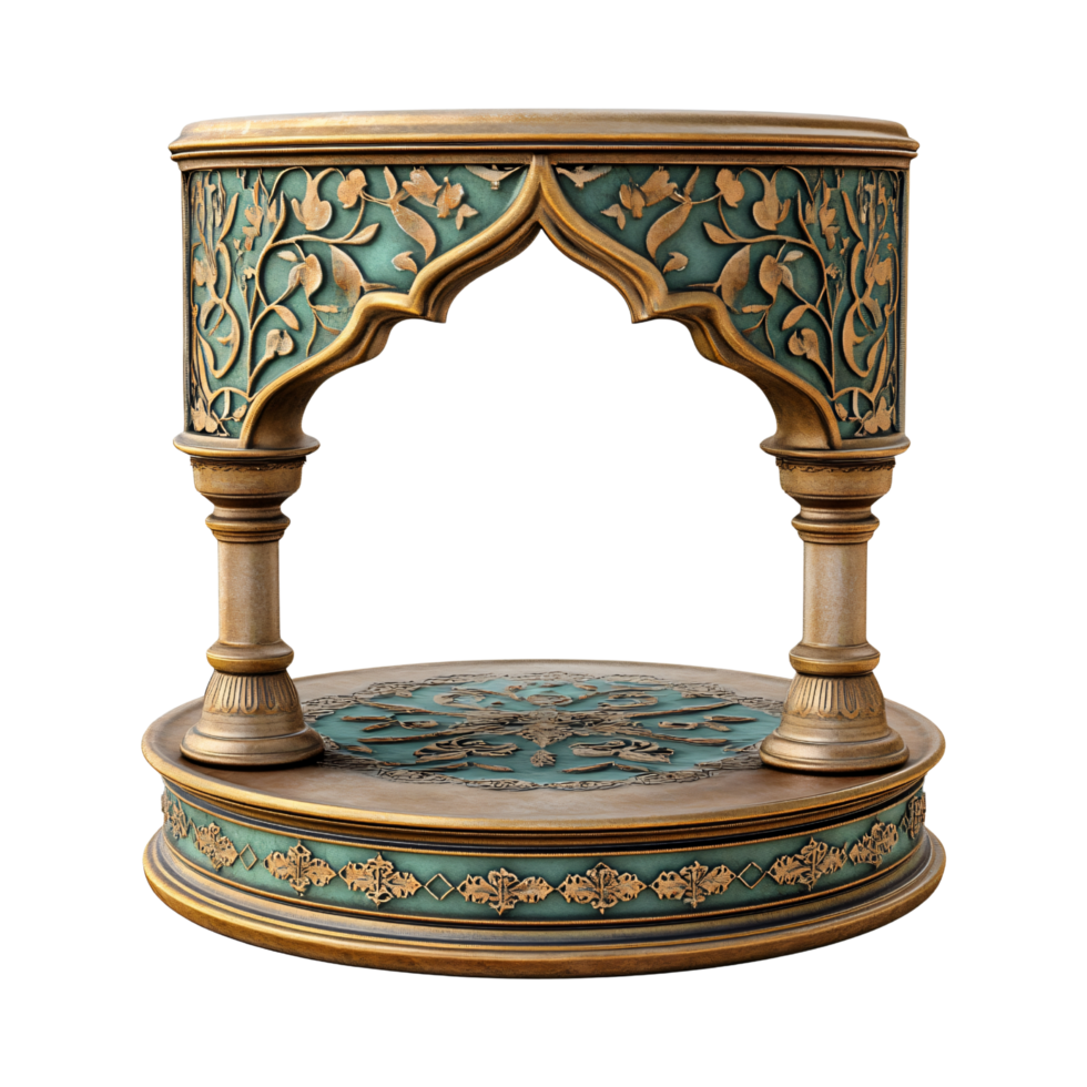 Circular podium product display with Arabesque intricate Islamic patterns isolated on transparent background png