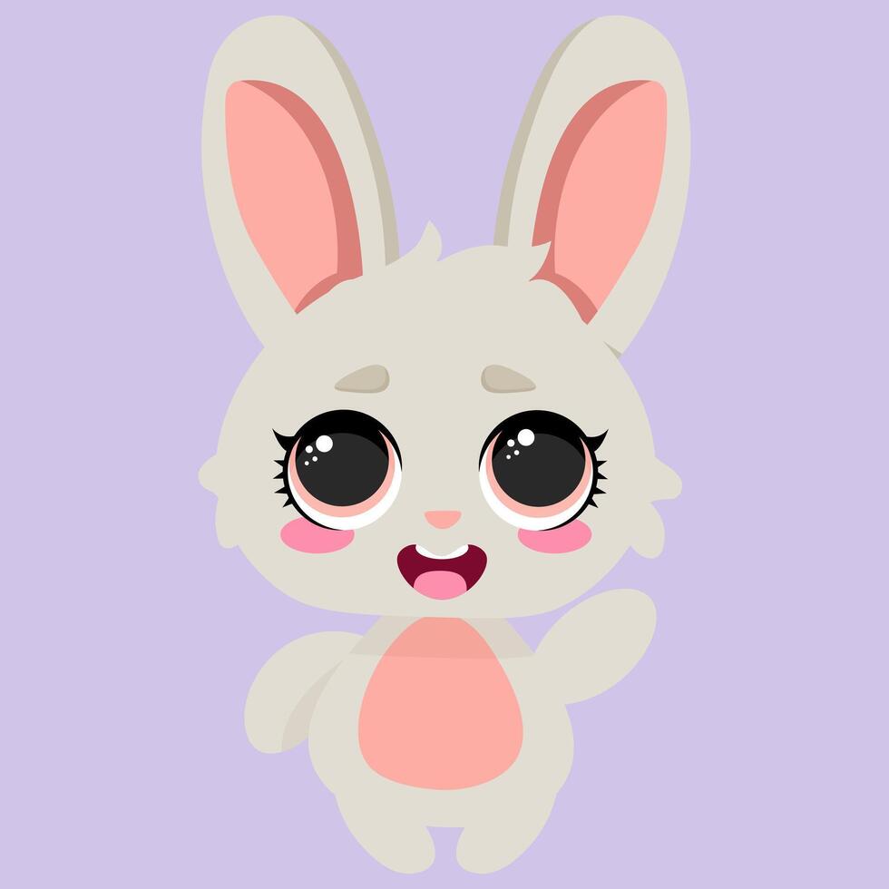 Adorable fluffy bunny with big sparkling eyes on a soft pastel background. Perfect for kids' prints, greeting cards, nursery art, Easter designs, and cute decorations vector