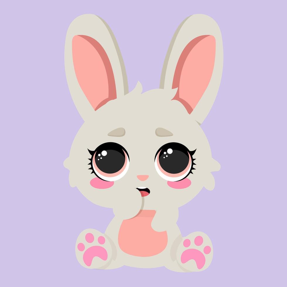 Adorable bunny with big sparkling eyes sitting on a soft pastel background. Perfect for kids products, greeting cards, nursery decor, baby shower invitations, and Easter designs vector