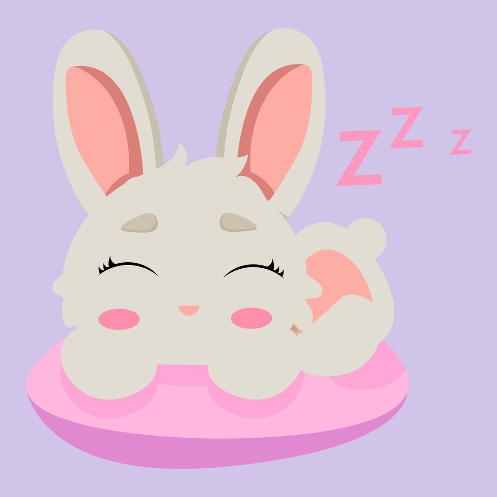 Adorable sleeping bunny resting on a soft pink cushion with a peaceful expression. A cozy and heartwarming illustration perfect for nursery decor, children's products, and bedtime themes vector