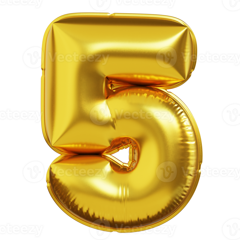 Golden Balloon Number Five Perfect for Celebrations Parties and Festive Decorations png