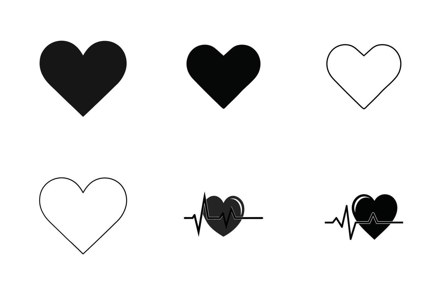 black heartbeat line silhouette set with heart symbol vector