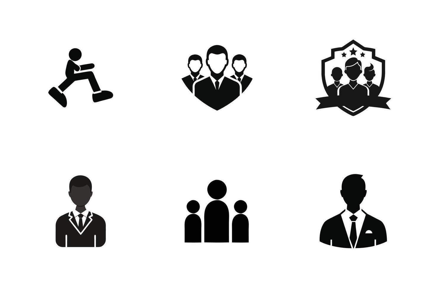 Icon set includes user, person, group, and team icons in a simple linear and solid style vector