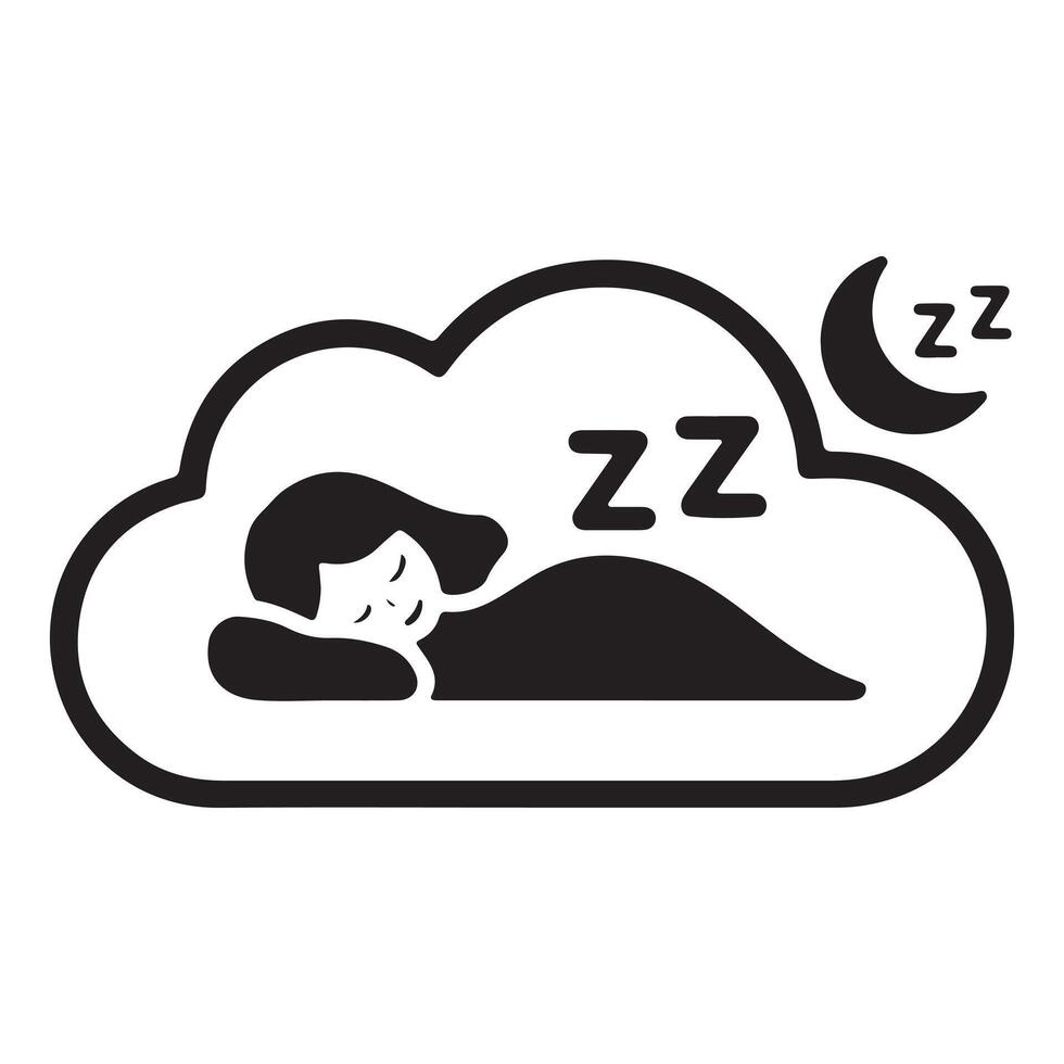 A minimalist black silhouette of a person resting, capturing a serene and relaxed sleeping posture against a white background. vector