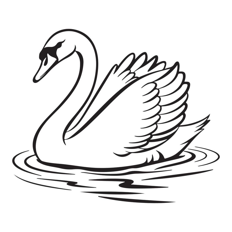 A simple and elegant black silhouette of a duck gliding across the water, set against a white backgroun vector