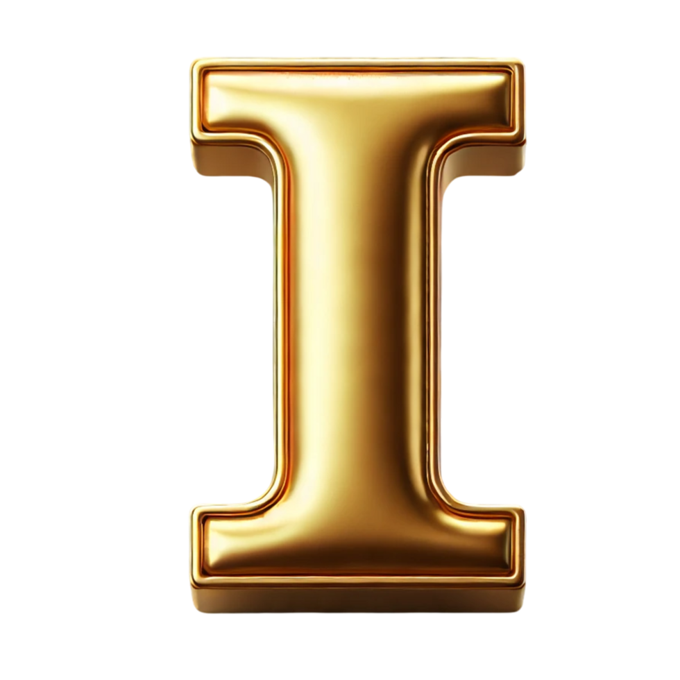 The letter I in the form of a shiny and elegant gold 3D artwork png
