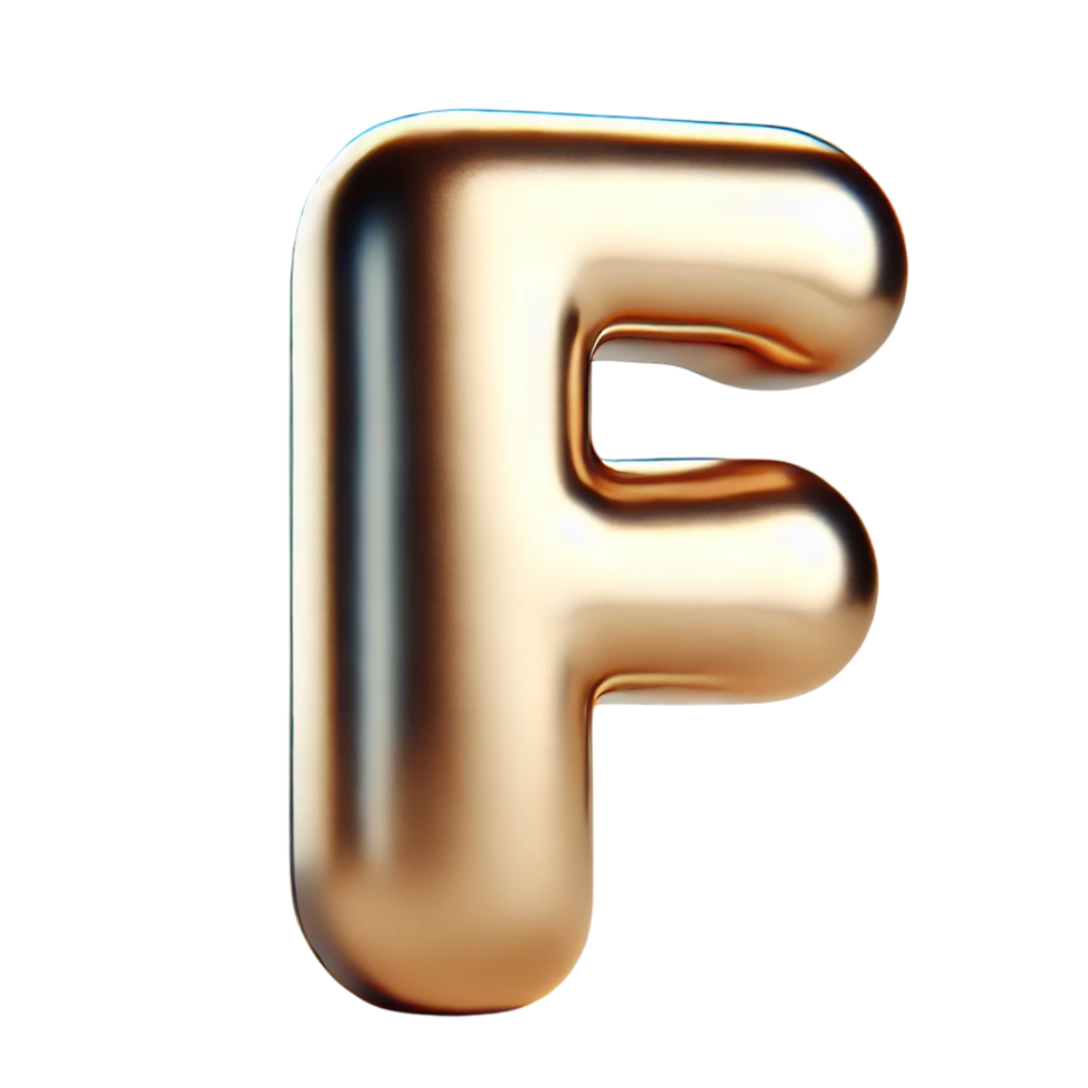 The letter F in the form of a shiny and elegant gold 3D artwork png