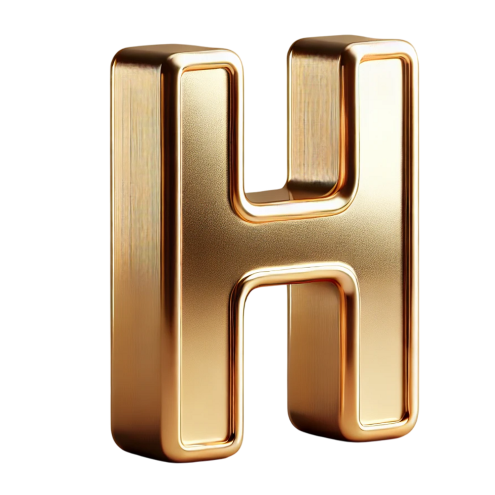 The letter H in the form of a shiny and elegant gold 3D artwork png