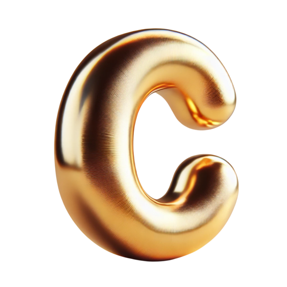 The letter C in the form of a shiny and elegant gold 3D artwork png