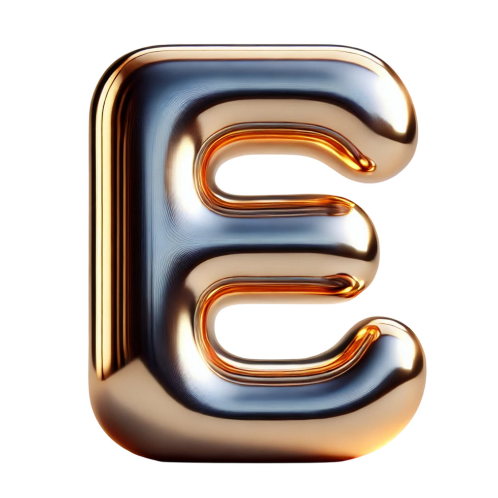 The letter E in the form of a shiny and elegant gold 3D artwork png