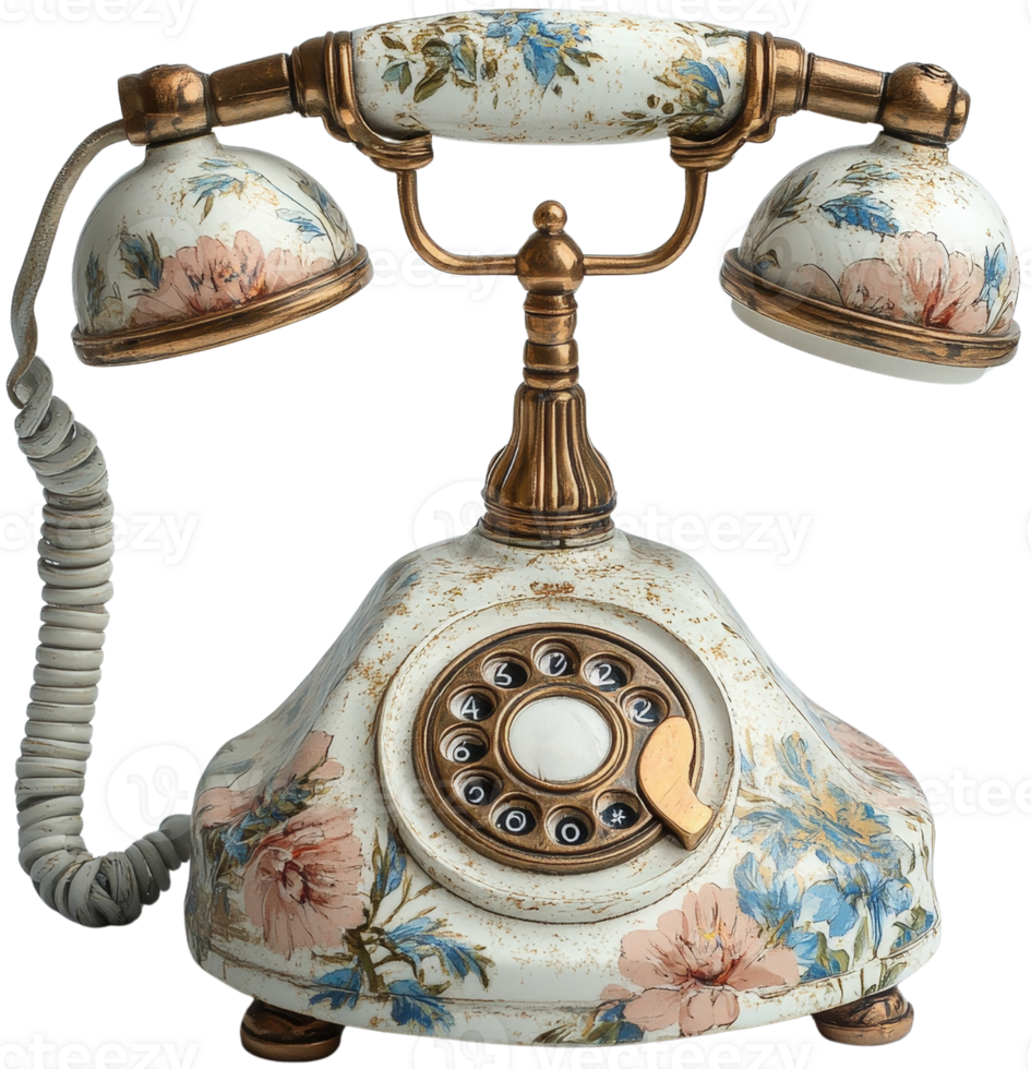 Vintage telephone floral design png