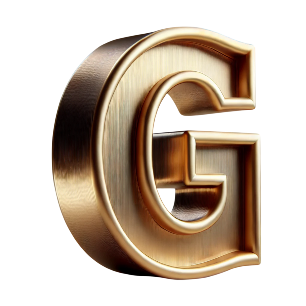 The letter G in the form of a shiny and elegant gold 3D artwork png