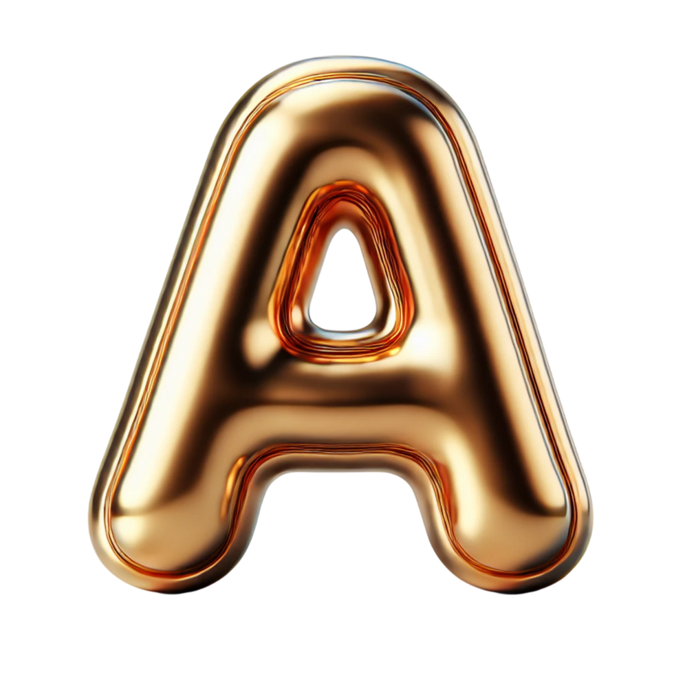 The letter A in the form of a shiny and elegant gold 3D artwork png
