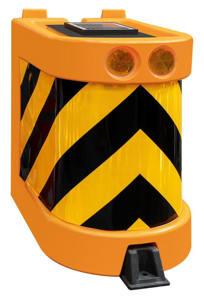 Mock up yellow plastic crash cushion with yellow signal light png