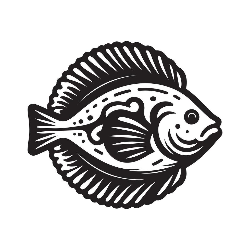 Simple Flounder Fish Black Silhouette Graphic vector