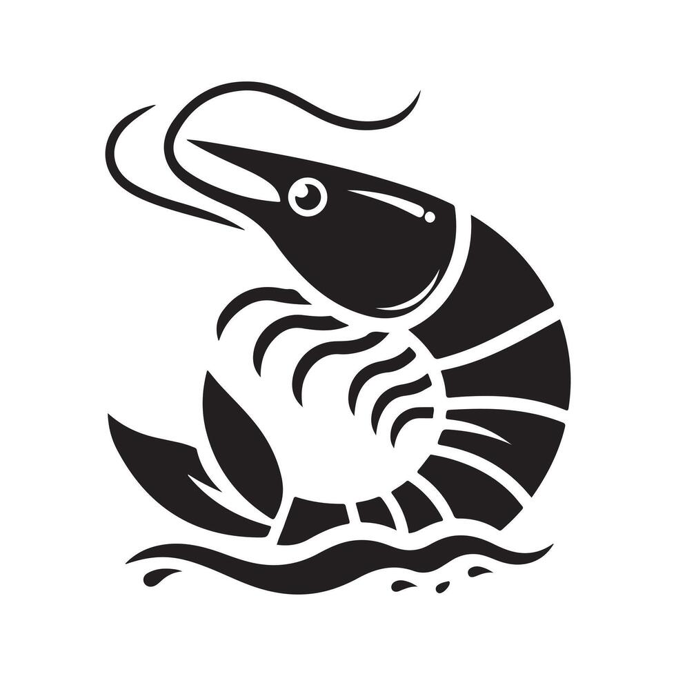Isolated Shrimp Black Silhouette Art vector