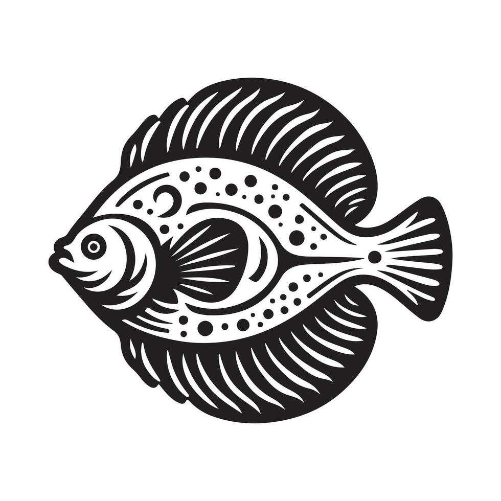 Simple Flounder Fish Silhouette Black Art vector