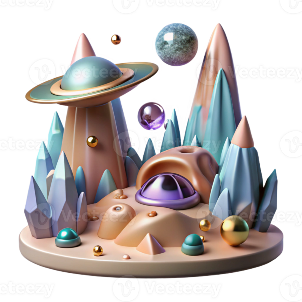 vibrant classic Alien Landscape with Alien Artifacts Transparent for Scifi Projects authentic png