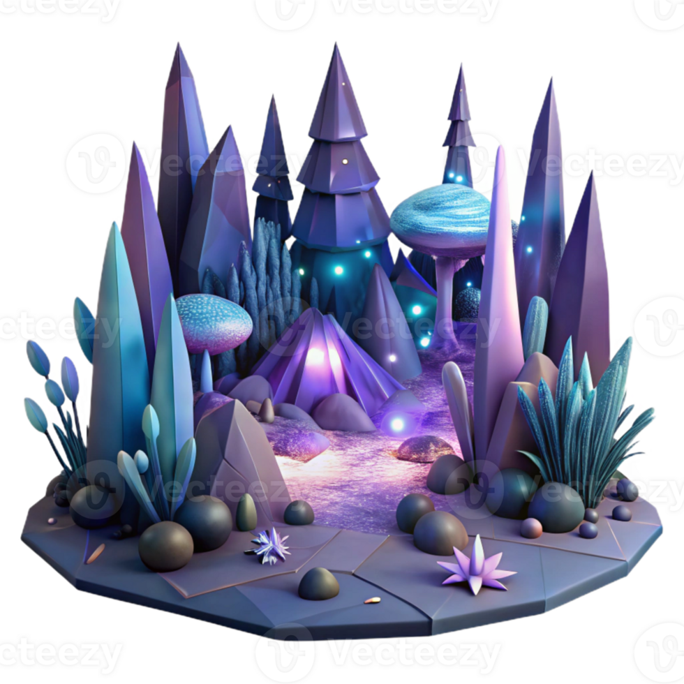 beautiful modern Alien Forest at Night Transparent Background for Fantasy Illustrations professional png