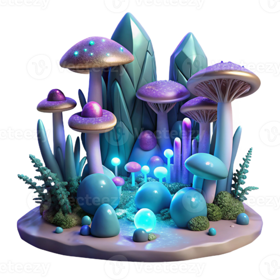 stunning contemporary Alien Forest with Bioluminescent Fungi Transparent Background for Fantasy Illustrations authentic png