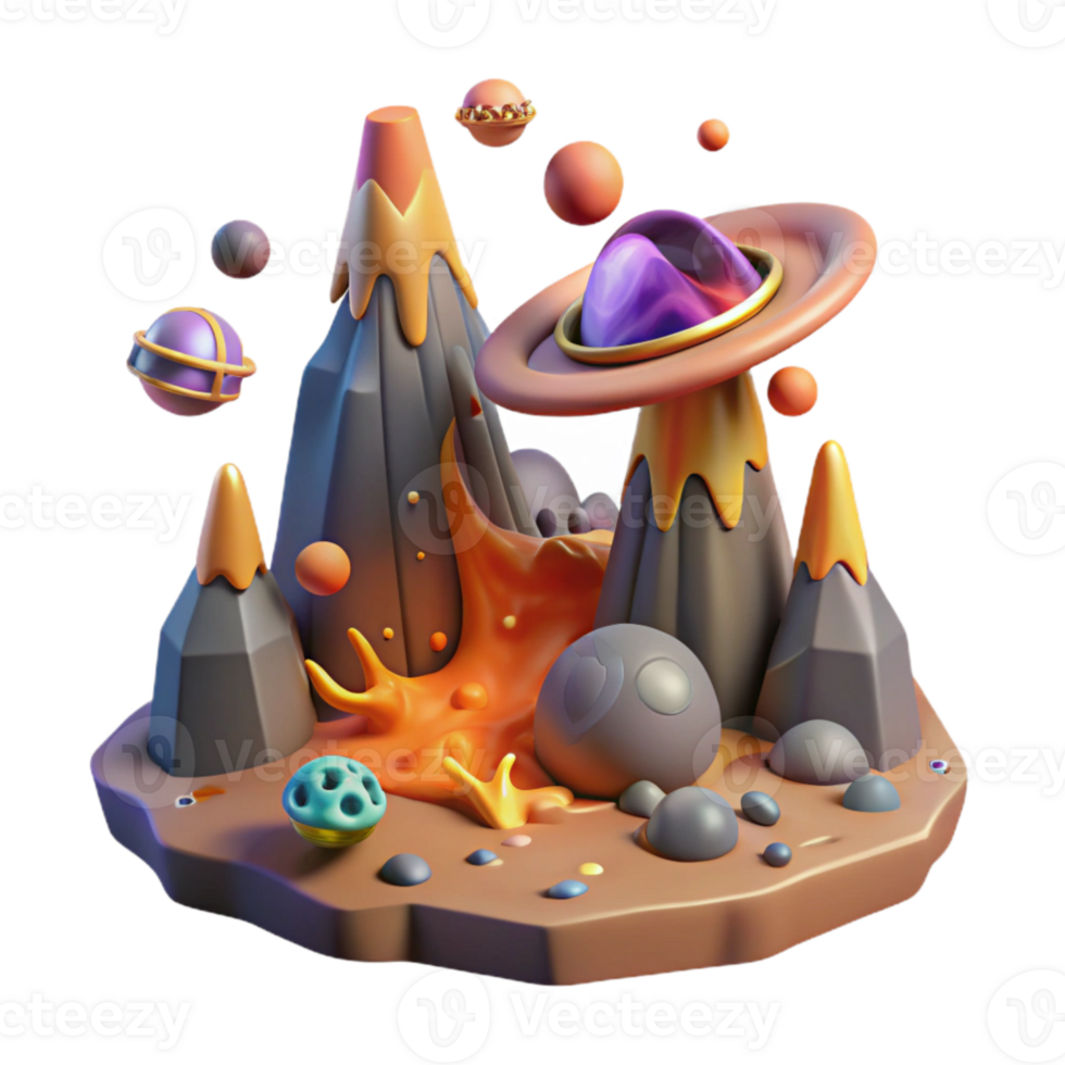 beautiful vintage Alien Landscape with Lava Flow Cutout for Scifi Posters premium png