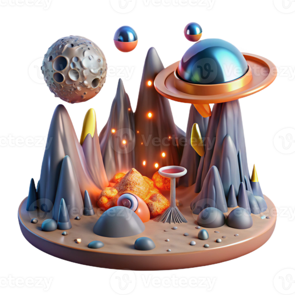 elegant classic Alien Landscape with Lava Flow Cutout for Scifi Posters high resolution png