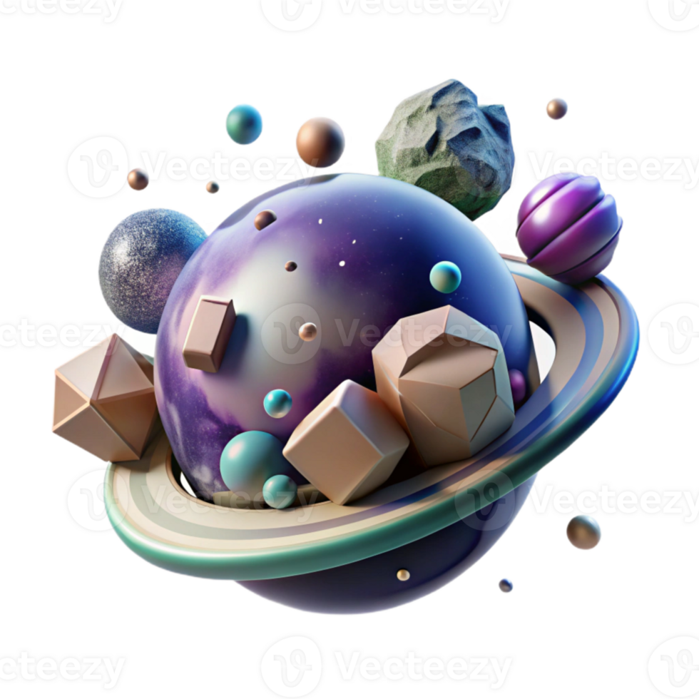 elegant traditional Alien Planet with Asteroid Belt Transparent for Space Exploration original png