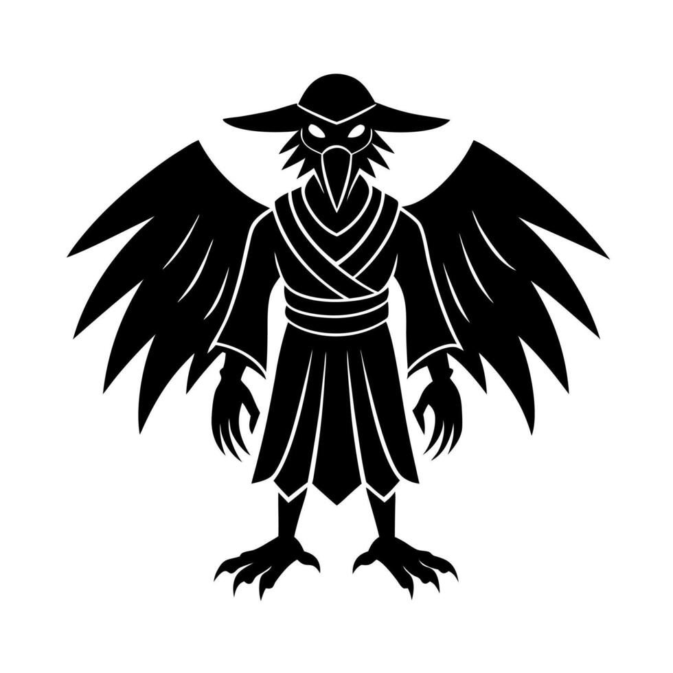 Mythical Tengu Black Silhouette Drawing vector