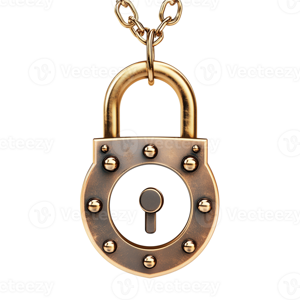 Shiny Gold Padlock Icon with Chain Symbolizing Security and Protection for Safety and Locking Mechanisms png