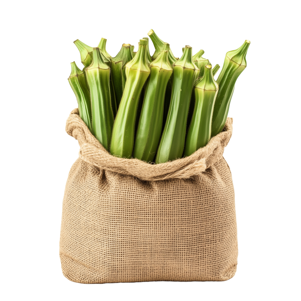 okra in a Burlap Sack Filled with Fresh Zucchini png