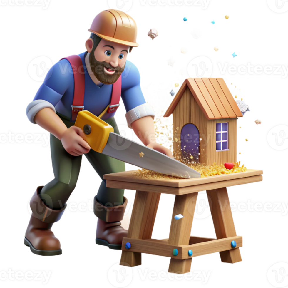 elegant artistic Carpenter Sawing Wood House Framing Transparent exclusive png