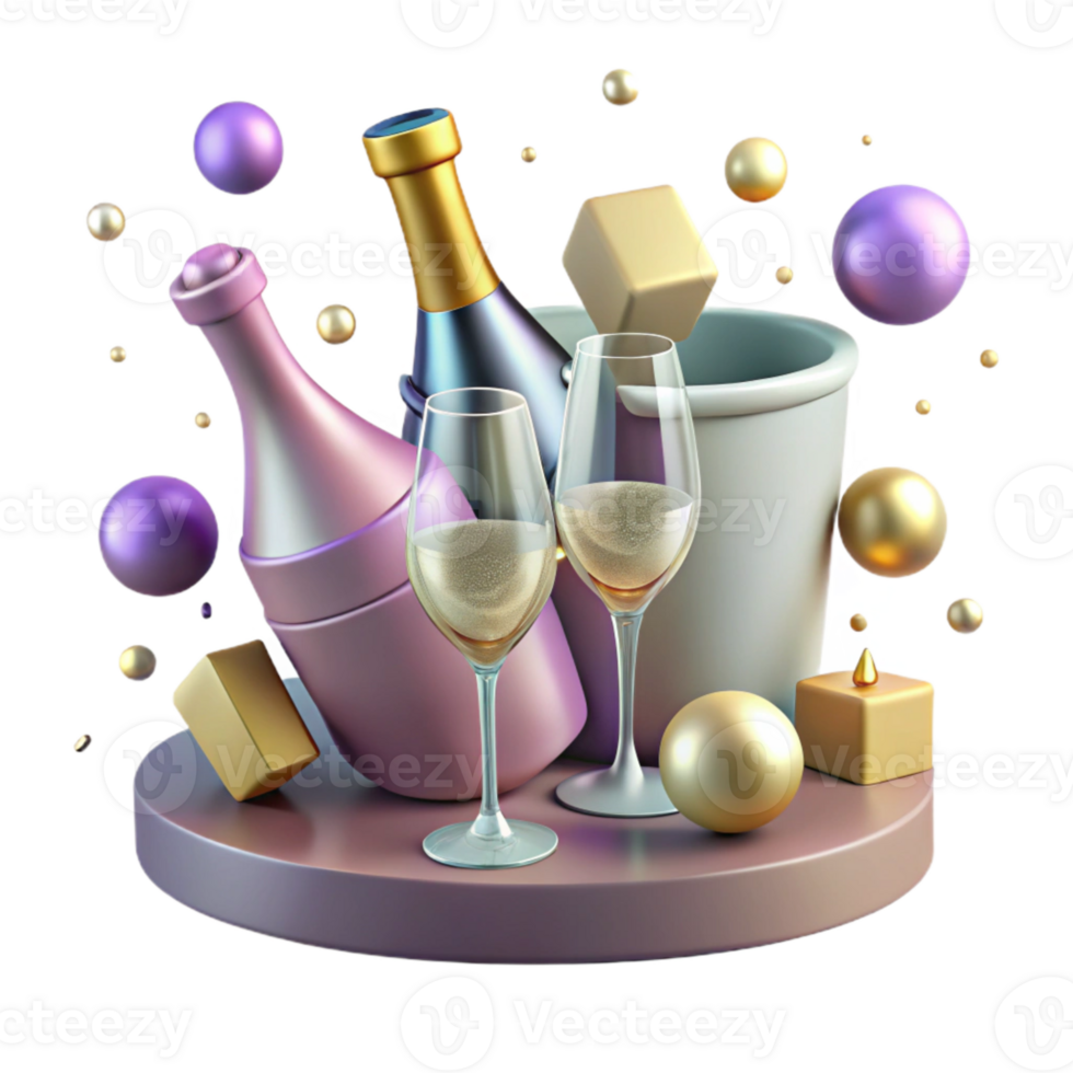 vibrant creative Champagne Bottle and Glasses Cutout for Celebration Setup authentic png
