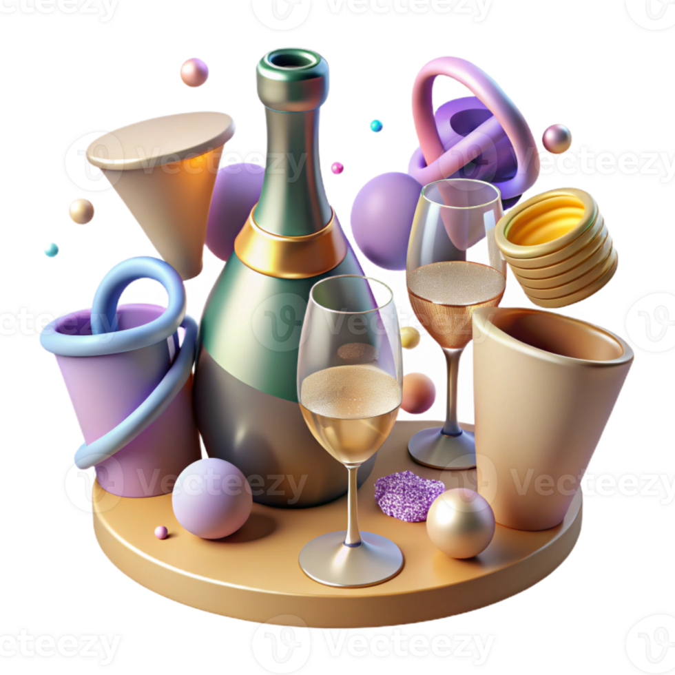 beautiful abstract Champagne Bottle and Glasses Cutout for Celebration Setup high resolution png