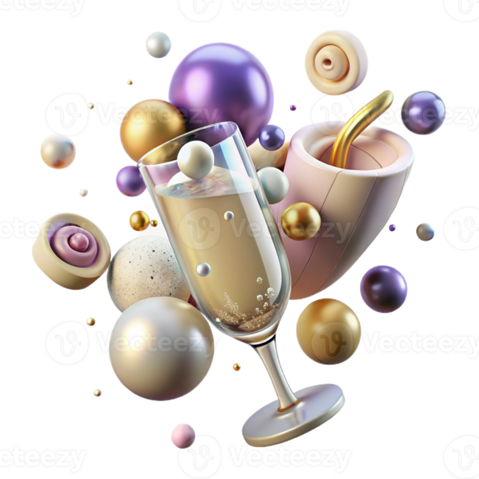 serene traditional Champagne Glass Full Bubbles Rising Cutout high resolution png