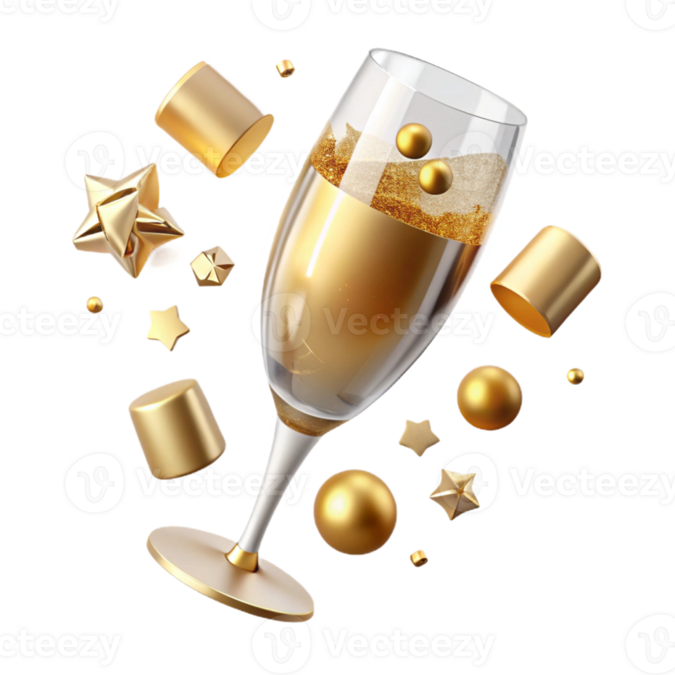 serene artistic Champagne Glass with Gold Confetti Cutout for New Year authentic png